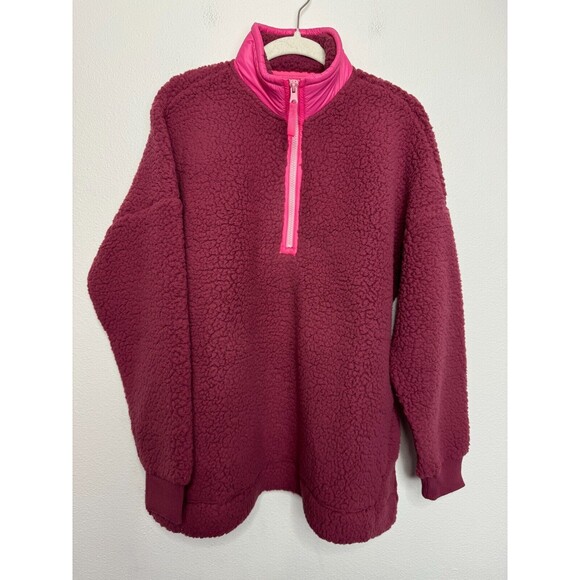 Aerie Small Dream Sherpa Quarter Zip Sweatshirt Brick Stone Fluffy Pullover NWT - Picture 1 of 13